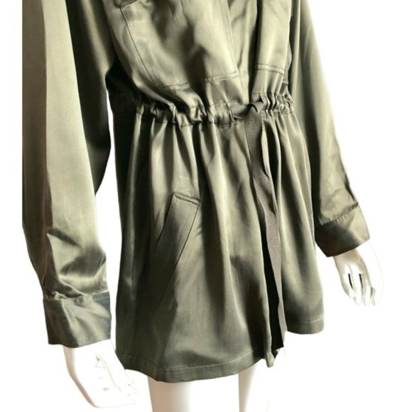 Relative Pi 100% Silk Utility Shirt Jacket in Olive Green | Size L | $395 MSRP - Picture 4 of 15